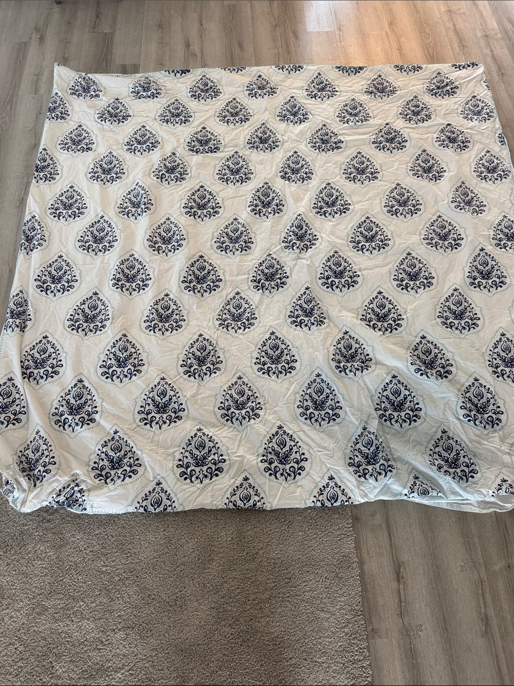 West Elm Queen Duvet Cover Jay Street Block Print Cotton Floral Blue White - Picture 2 of 8